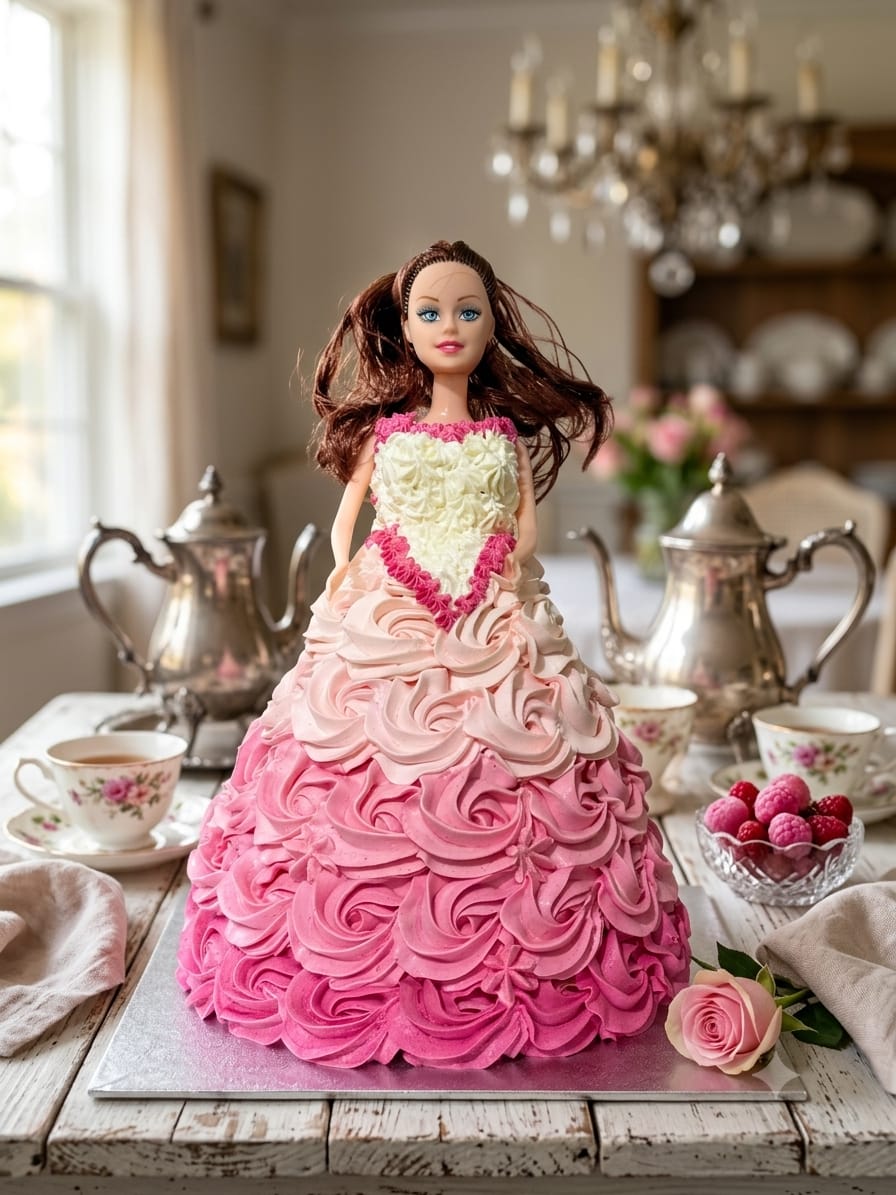 Barbie doll dress themed cake by Prexa at Cosy Cafe Harleston
