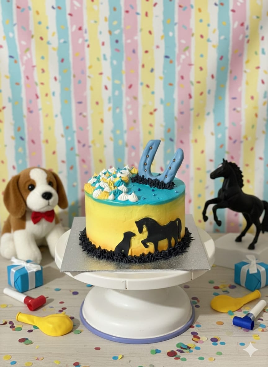 Horse and farm animals themed birthday cake by Prexa at Cosy Cafe Harleston