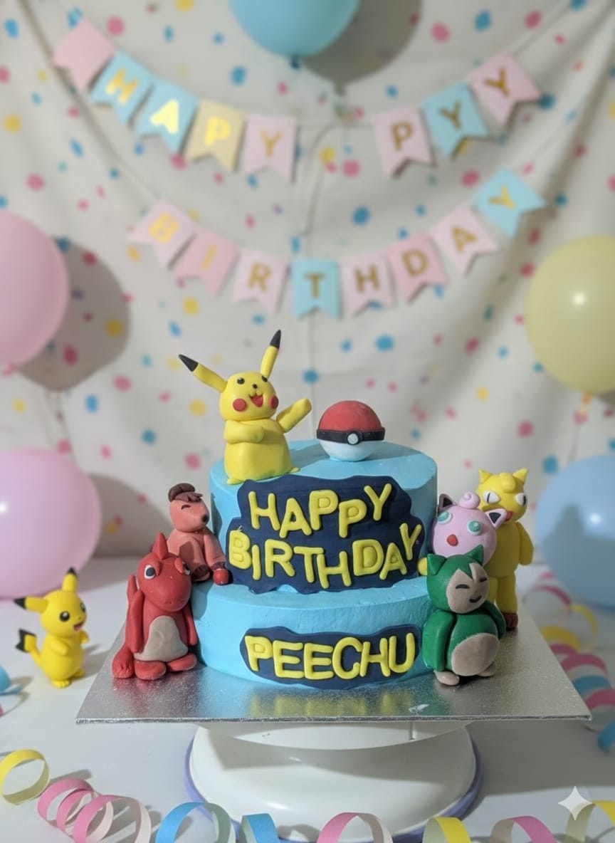 Pokemon themed birthday cake by Prexa at Cosy Cafe Harleston