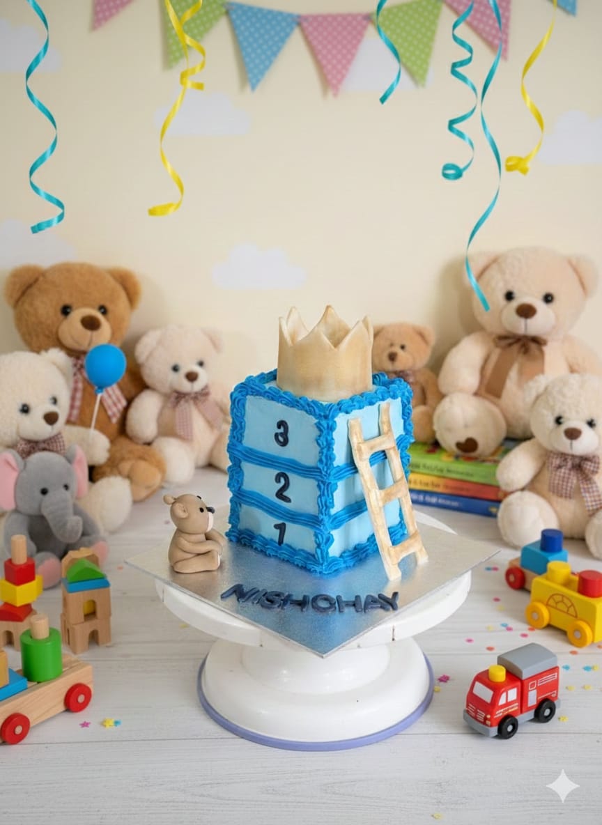 Teddy bear number block birthday cake by Prexa at Cosy Cafe Harleston